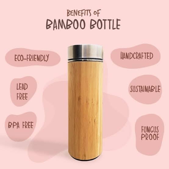 Bamboo Stainless Bottle/Vaccum Insulated Bamboo Bottle with Double Wall Hot & Cold (500ml)